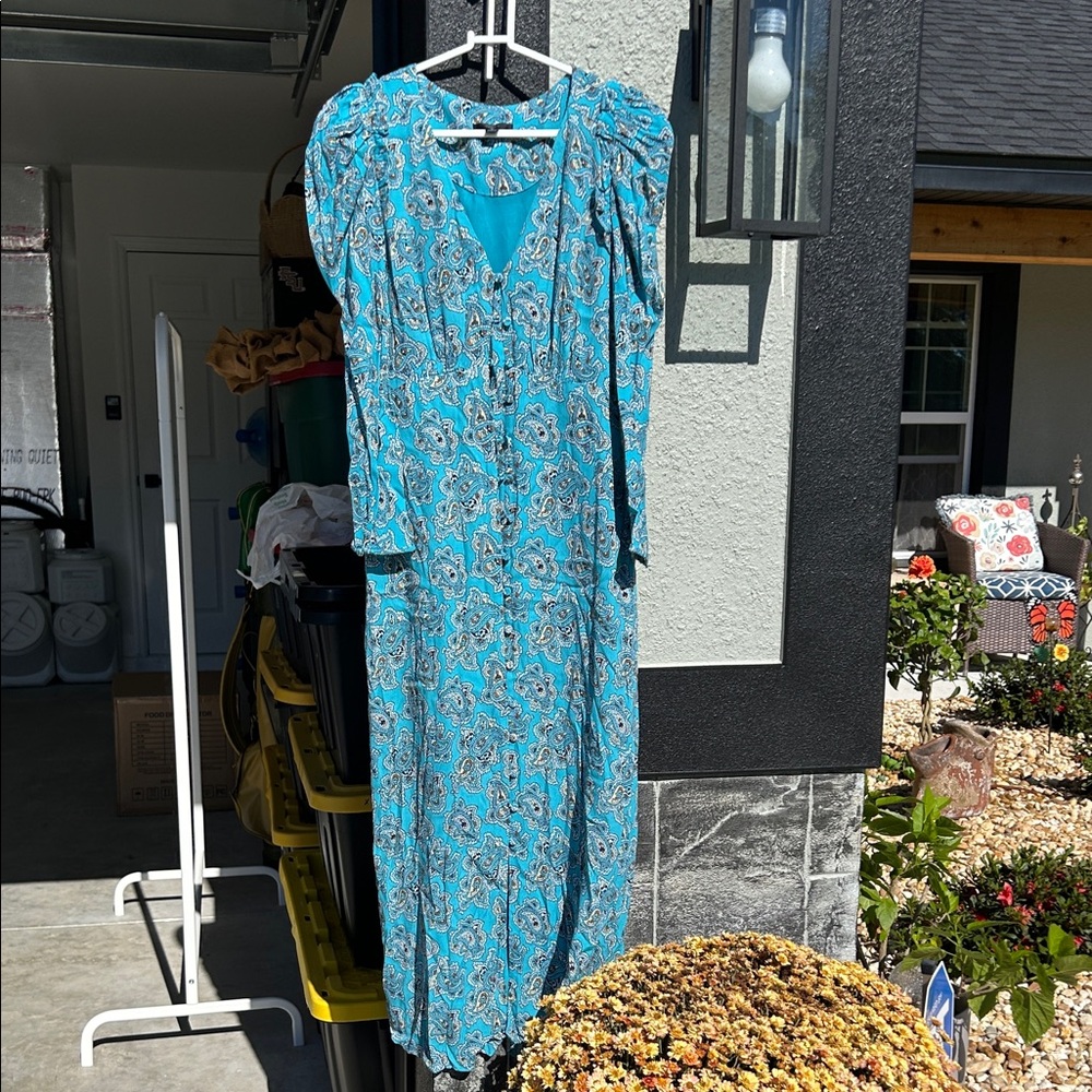 J. Crew Long Sleeve Blue Paisley Dress